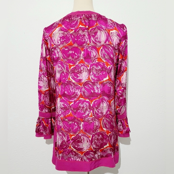 TORY BURCH Woman's Tunic Blouse Geometric Print Silk Blend 3/4 Sleeve Size 8 - Picture 5 of 11